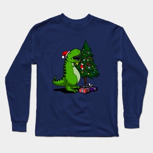 T-Rex Hates Christmas Tree Star Funny Dinosaur Long Sleeve T-Shirt